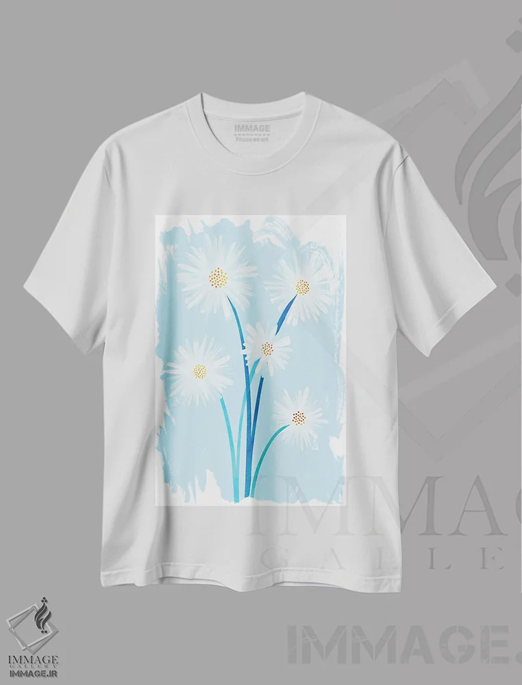 تیشرت سفید طرح دار – تیشرت رنگی ,جشنواره باغ اثر مدرن تروپیکال immage.ir