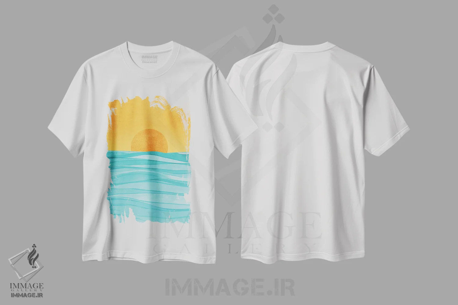 تیشرت سفید طرح دار – تیشرت منظره ,غروب ساحلی اثر مدرن تروپیکال فروشگاه ایماژ
