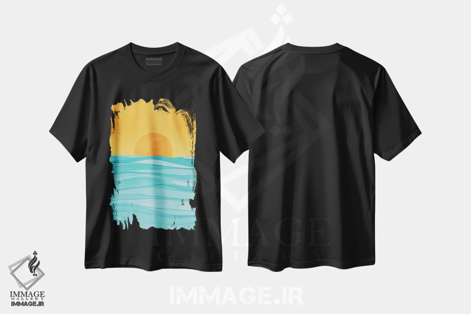 تیشرت مشکی طرح دار – تیشرت منظره ,غروب ساحلی اثر مدرن تروپیکال immage.ir