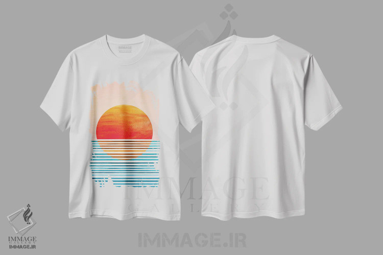 تیشرت سفید طرح دار – تیشرت مینیمال ,غروب هندسی مینیمال اثر مدرن تروپیکال فروشگاه ایماژ
