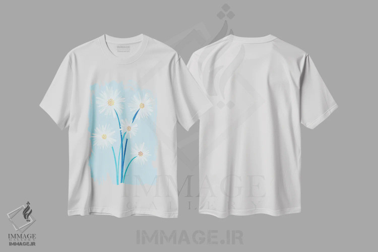 تیشرت سفید طرح دار – تیشرت گل ,بابونه های صبحگاهی اثر مدرن تروپیکال immage.ir
