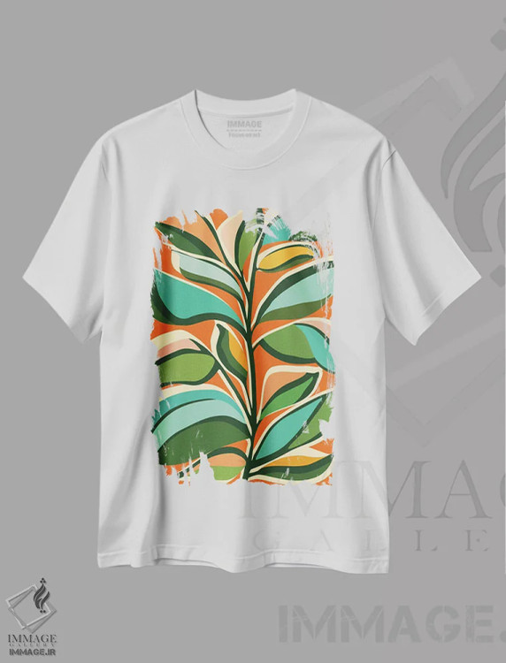 تیشرت سفید طرح دار – تیشرت گرمسیری ,باغ شکرگزاری اثر مدرن تروپیکال immage.ir