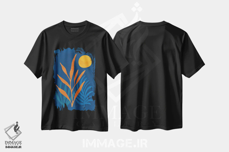 تیشرت مشکی طرح دار – تیشرت هنری ,منظره ماه کامل اثر مدرن تروپیکال immage.ir
