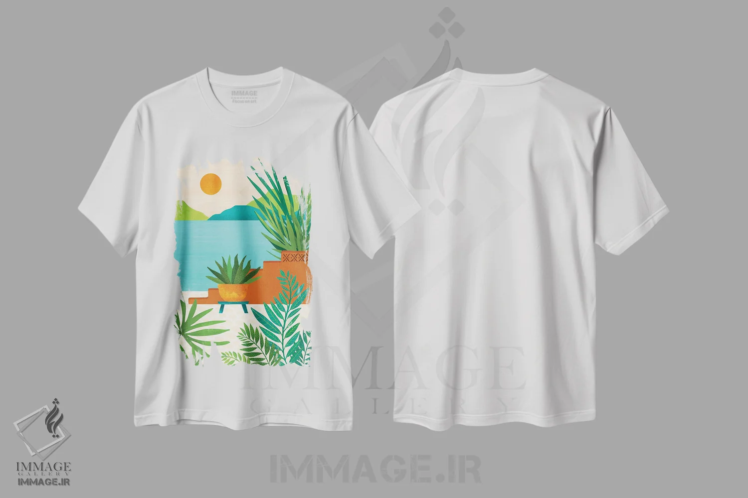 تیشرت سفید طرح دار – تیشرت گرمسیری ,غروب ساحل بالی اثر مدرن تروپیکال فروشگاه ایماژ