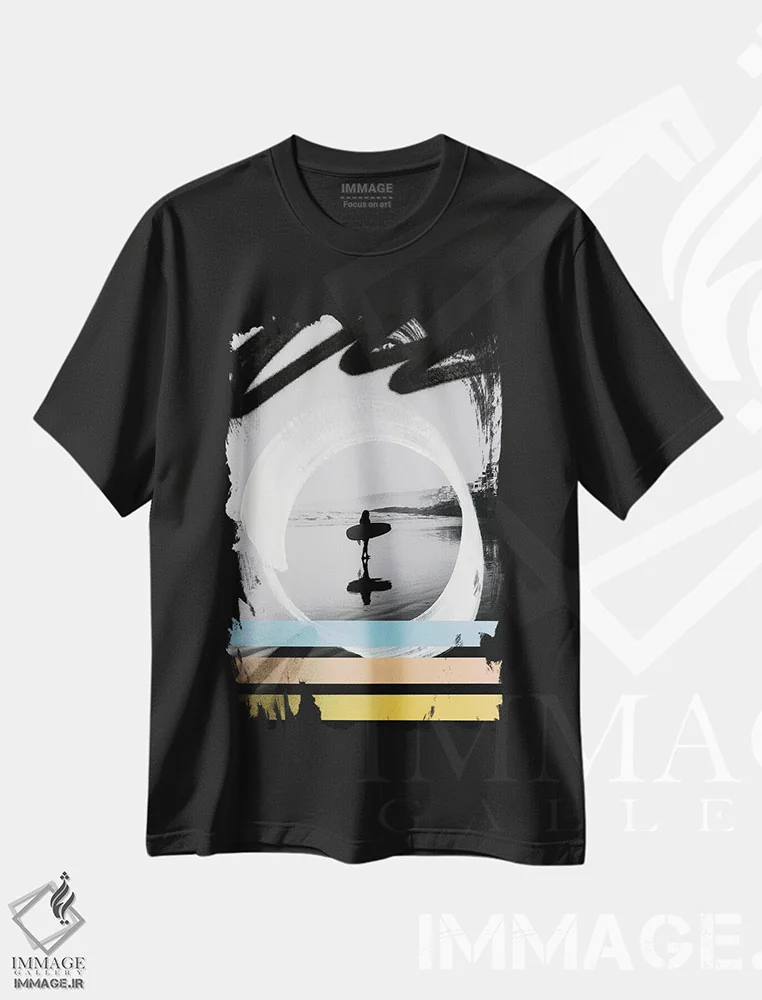 تیشرت مشکی طرح دار – تیشرت موج سواری ,رفتن به موج سواری اثر مارتین الزنر immage.ir