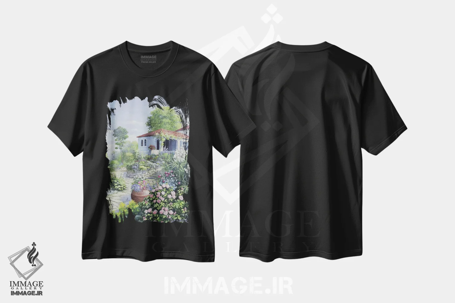 تیشرت مشکی طرح دار – تیشرت طبیعت ,باغ ایتالیایی اثر پیتر موتز فروشگاه ایماژ