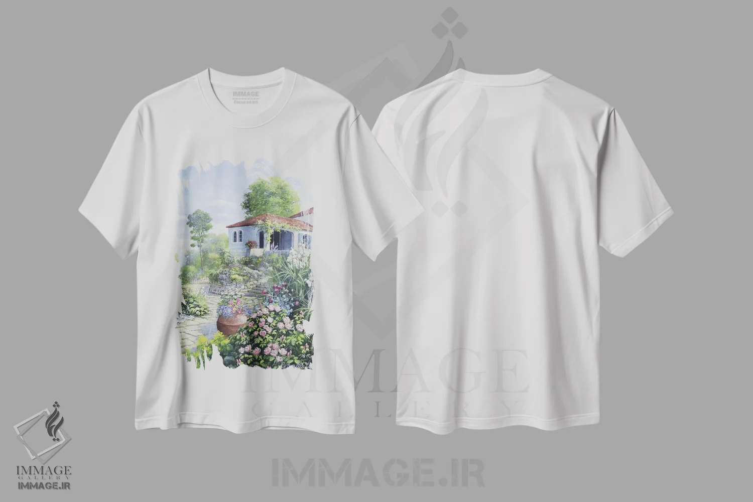 تیشرت سفید طرح دار – تیشرت طبیعت ,باغ ایتالیایی اثر پیتر موتز immage.ir