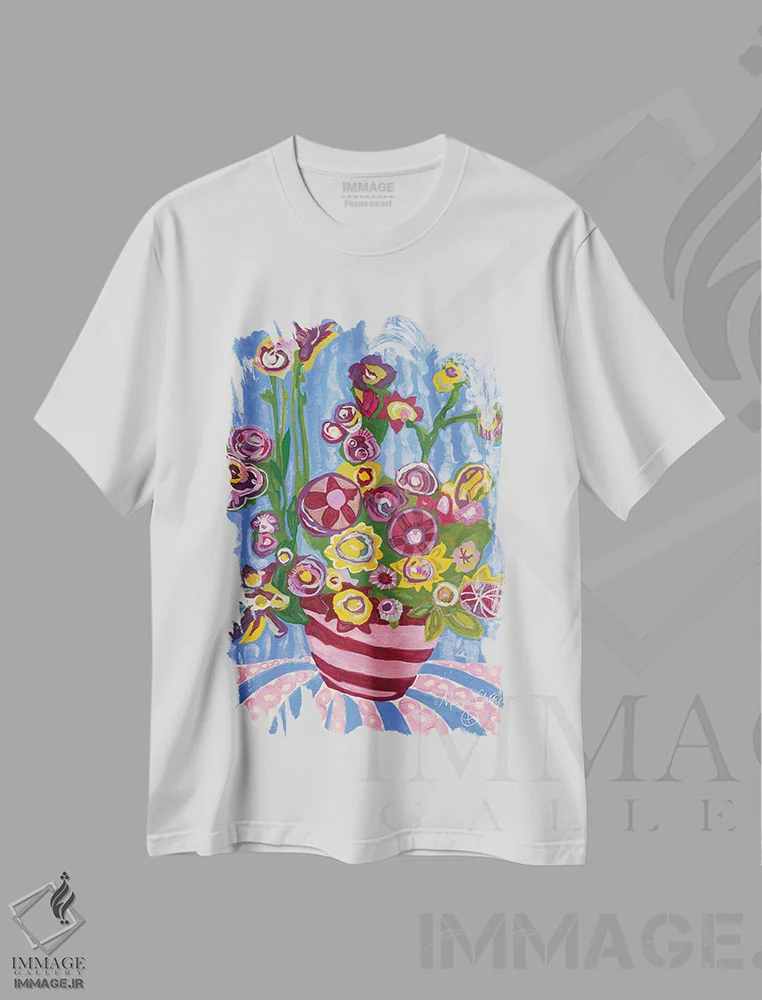 تیشرت سفید طرح دار – تیشرت هنری ,تعادل اثر مورین کلافی فروشگاه ایماژ