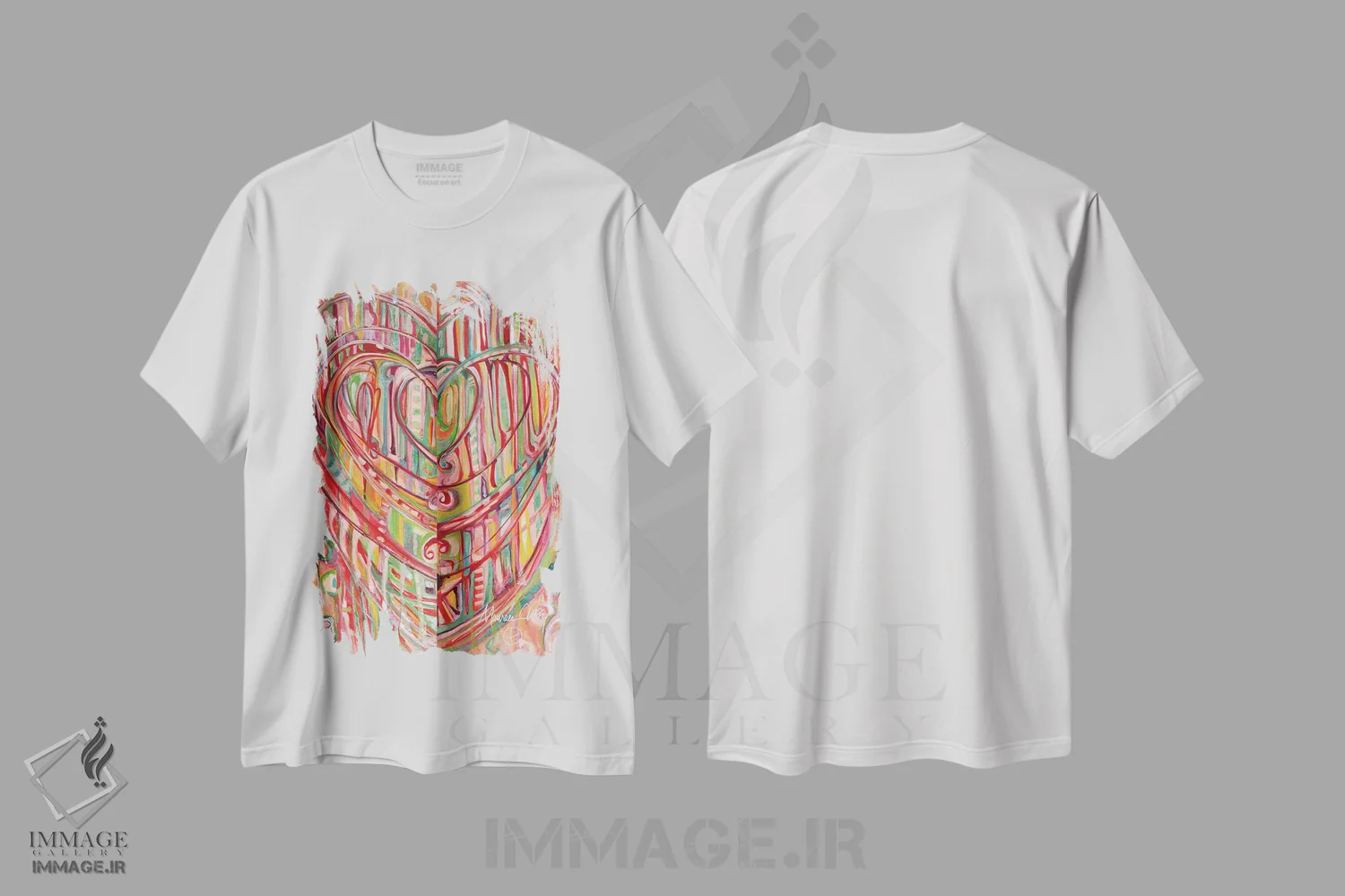 تیشرت سفید طرح دار – تیشرت انتزاعی ,با یک دل اثر مورین کلافی immage.ir