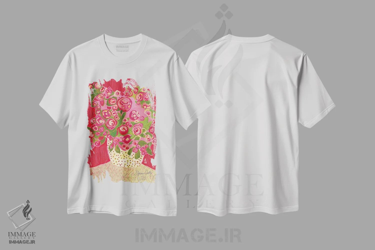 تیشرت سفید طرح دار – تیشرت طبیعت ,شکوفه اثر مورین کلافی فروشگاه ایماژ