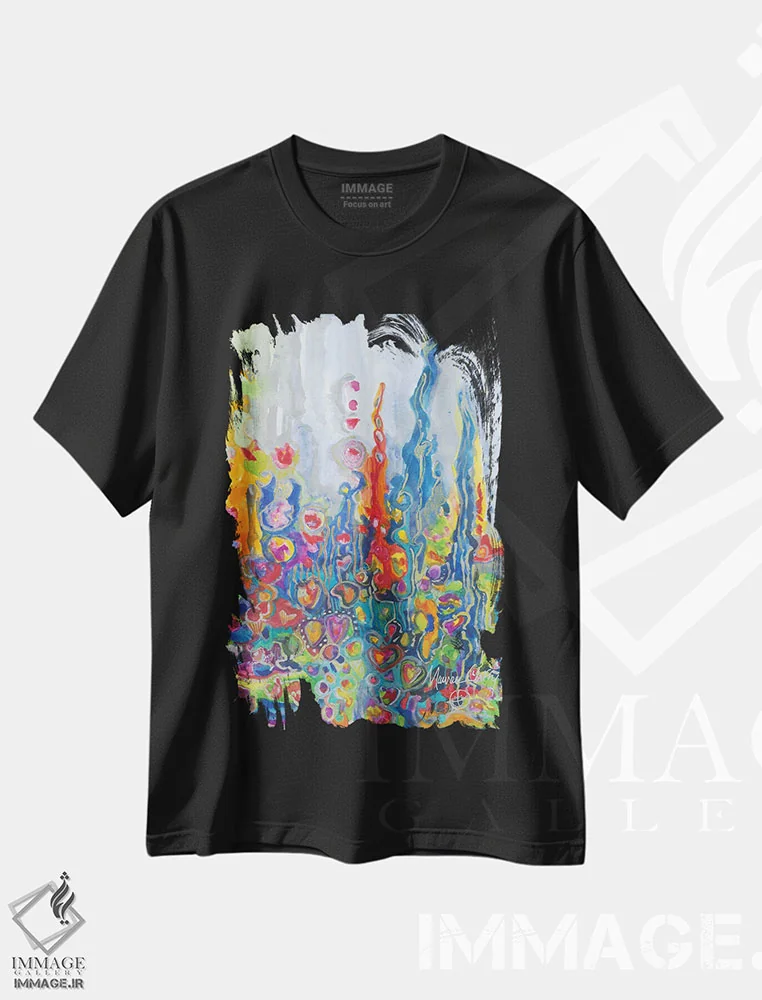 تیشرت مشکی طرح دار – تیشرت هنری ,قلب به یاد می آورد اثر مورین کلافی immage.ir