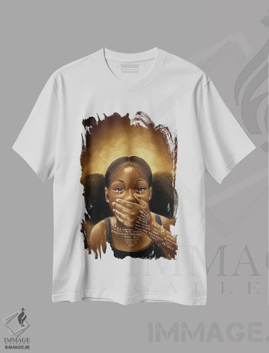 تیشرت سفید طرح دار – تیشرت پرتره ,واژه هایی که هرگز نگفتیم اثر سلام محمد فروشگاه ایماژ