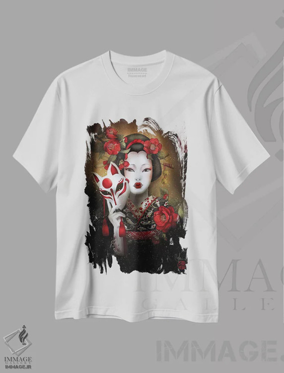 تیشرت سفید طرح دار – تیشرت اسطوره ای ,کیتسونه اثر مارین لوپ فروشگاه ایماژ