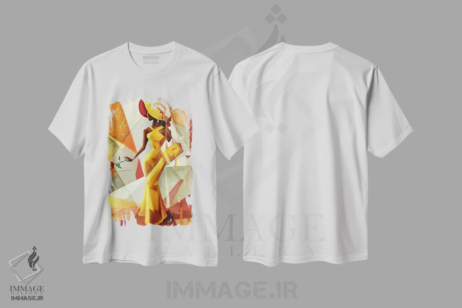تیشرت سفید طرح دار – تیشرت مد زنانه ,شب گردی با زرد اثر سلام محمد immage.ir