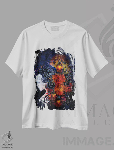 تیشرت سفید طرح دار – تیشرت هنری پرتره ,چراغ های لیسبون اثر مارین لوپ فروشگاه ایماژ