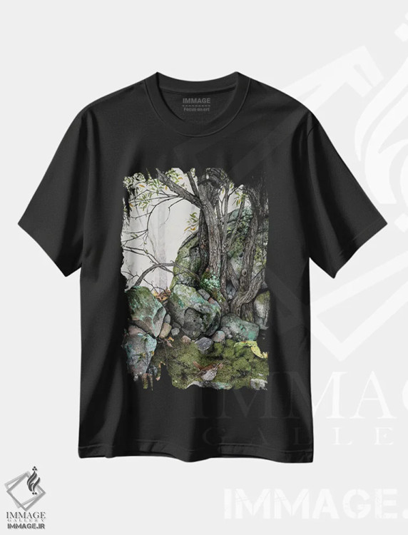 تیشرت مشکی طرح دار – تیشرت طبیعت ,شکاف ها اثر مگی واندواله immage.ir