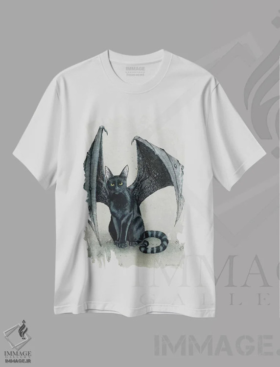 تیشرت سفید طرح دار – تیشرت گوتیک ,گربه دیوانهٔ شهری اثر مگی واندواله فروشگاه ایماژ