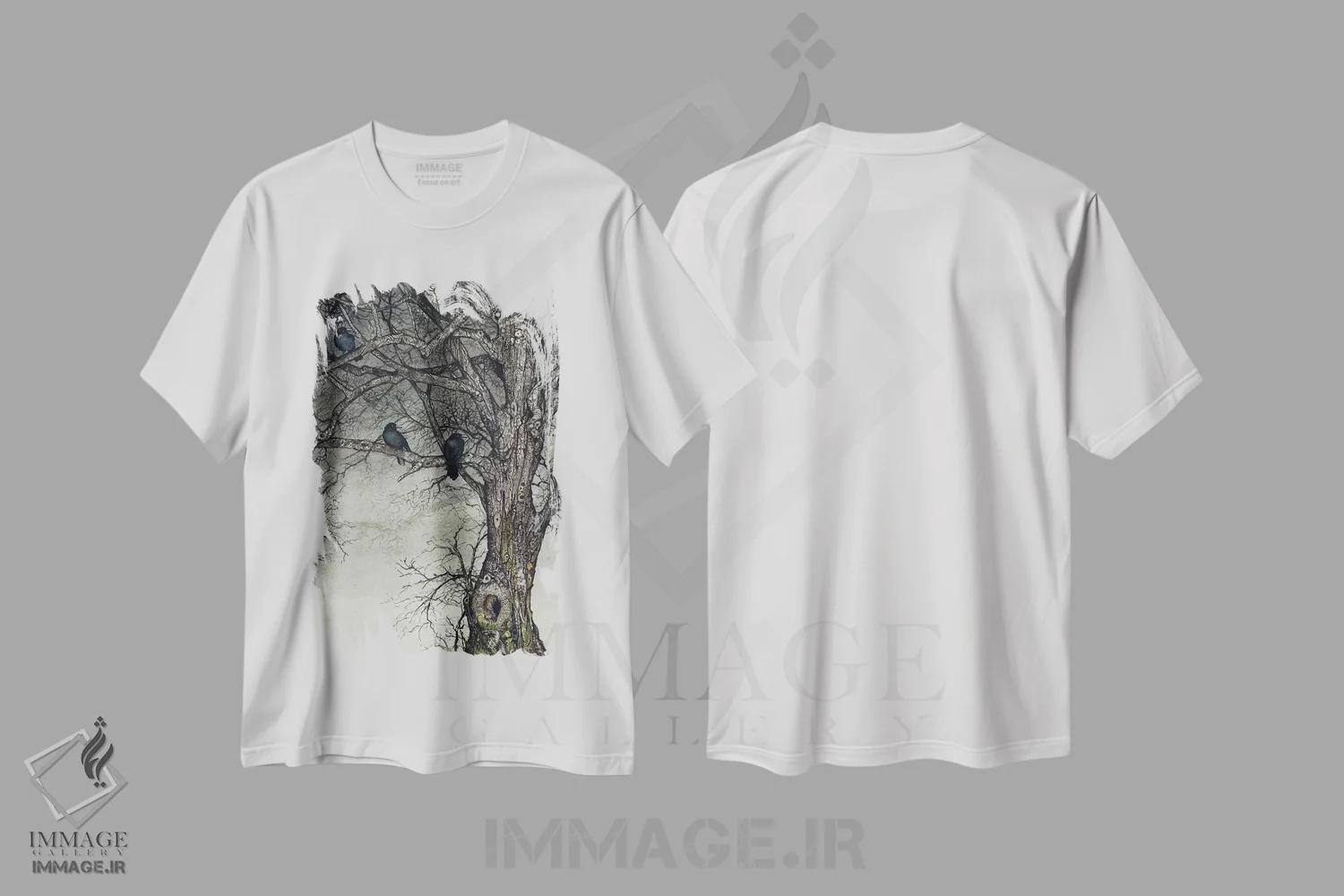 تیشرت سفید طرح دار – تیشرت کلاغ ,محل خوابیدن پرندگان اثر مگی واندواله immage.ir