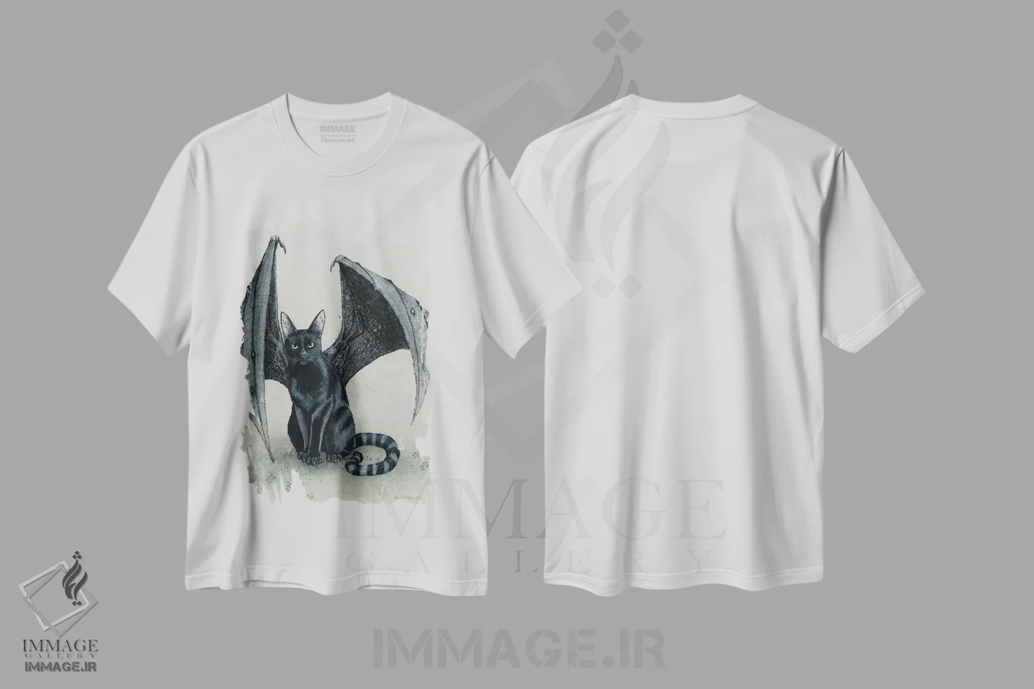 تیشرت سفید طرح دار – تیشرت گوتیک ,گربه دیوانهٔ شهری اثر مگی واندواله فروشگاه ایماژ