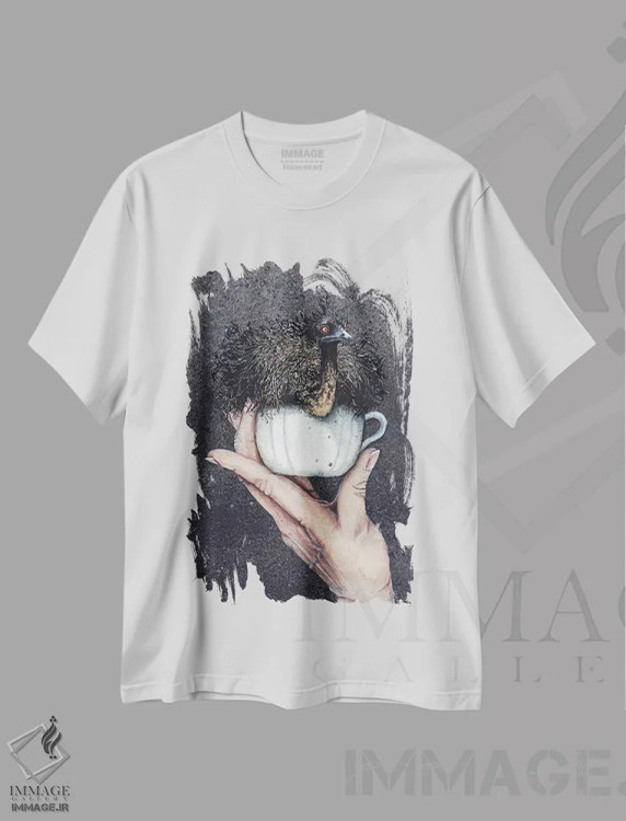 تیشرت سفید طرح دار – تیشرت فانتزی ,شترمرغ فنجانی اثر مگی واندواله immage.ir