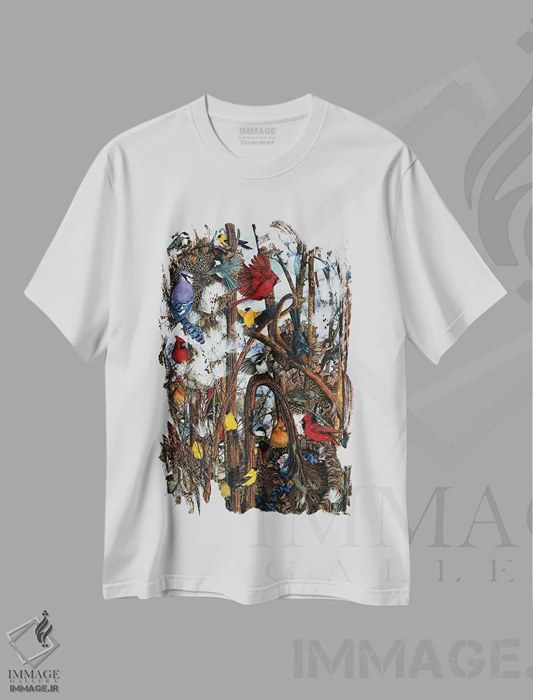تیشرت سفید طرح دار – تیشرت طبیعت ,بوته زار متراکم اثر مگی واندواله فروشگاه ایماژ