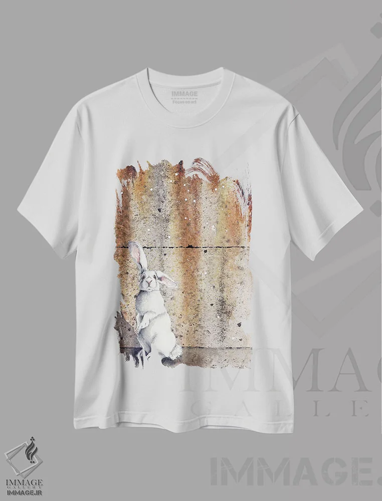 تیشرت سفید طرح دار – تیشرت فانتزی ,خرگوش بتونی اثر مگی واندواله فروشگاه ایماژ