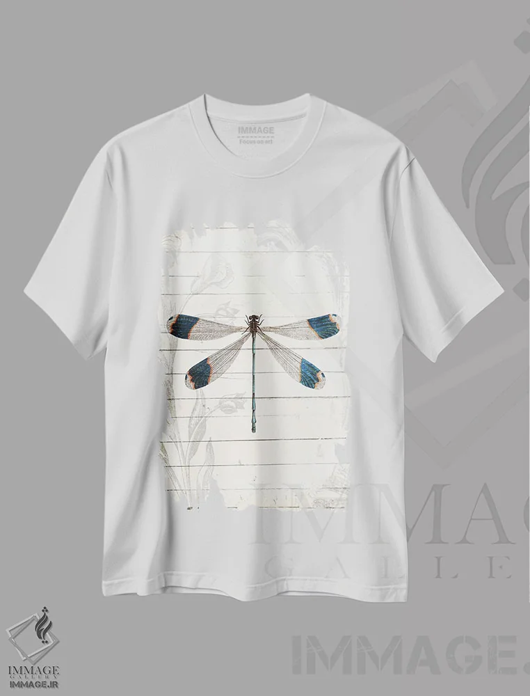 تیشرت سفید طرح دار – تیشرت طبیعت ,ظاهر سنجاقک اثر میلی ویلا immage.ir
