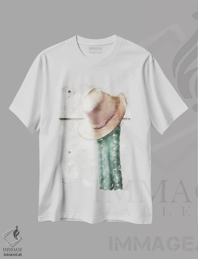 تیشرت سفید طرح دار – تیشرت فانتزی ,کلاه کاکتوس اثر میلی ویلا immage.ir