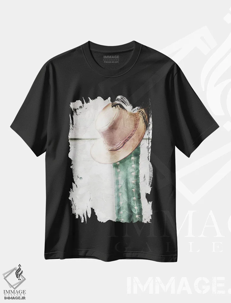 تیشرت مشکی طرح دار – تیشرت فانتزی ,کلاه کاکتوس اثر میلی ویلا فروشگاه ایماژ