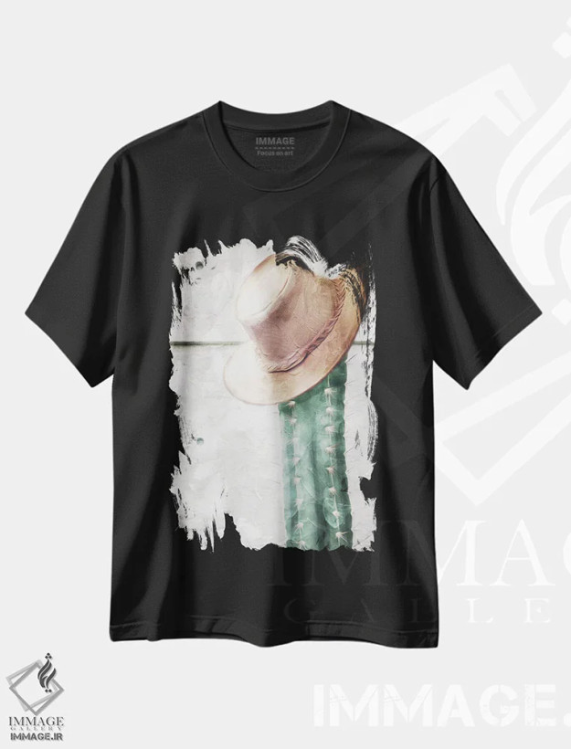 تیشرت مشکی طرح دار – تیشرت فانتزی ,کلاه کاکتوس اثر میلی ویلا فروشگاه ایماژ