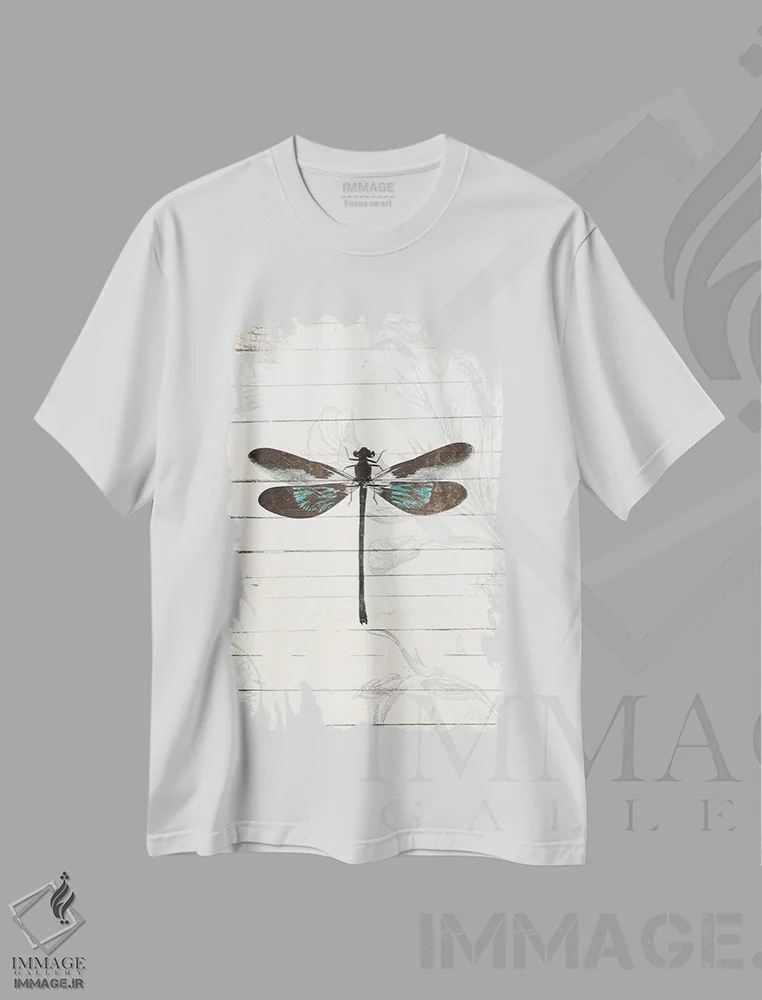 تیشرت سفید طرح دار – تیشرت طبیعت ,ظاهر سنجاقک اثر میلی ویلا فروشگاه ایماژ