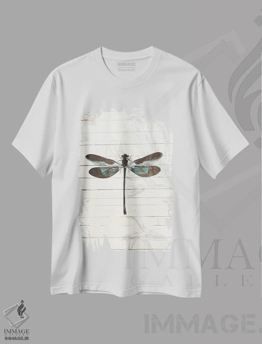 تیشرت سفید طرح دار – تیشرت طبیعت ,ظاهر سنجاقک اثر میلی ویلا فروشگاه ایماژ