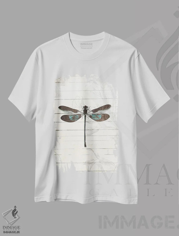 تیشرت سفید طرح دار – تیشرت طبیعت ,ظاهر سنجاقک اثر میلی ویلا فروشگاه ایماژ