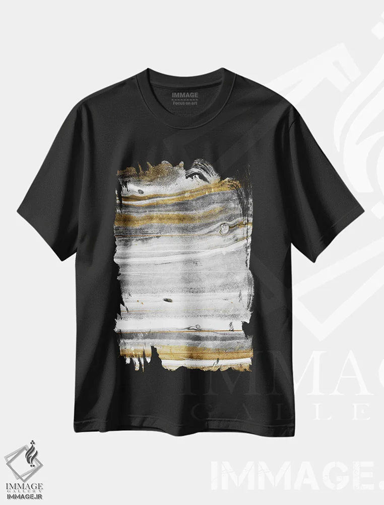 تیشرت مشکی طرح دار – تیشرت انتزاعی ,جریان طلا اثر میلی ویلا immage.ir