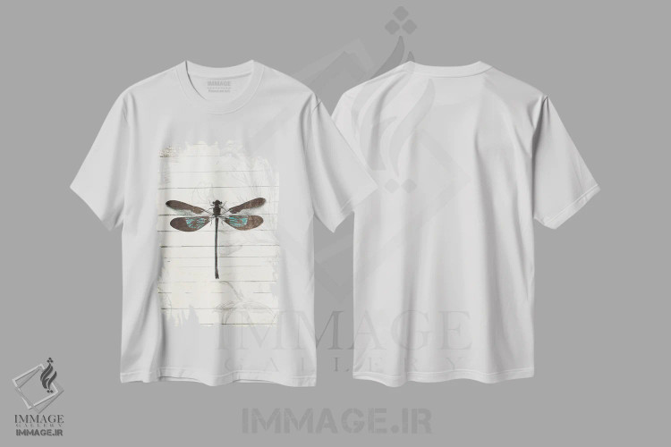 تیشرت سفید طرح دار – تیشرت طبیعت ,ظاهر سنجاقک اثر میلی ویلا فروشگاه ایماژ