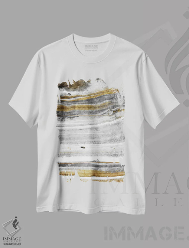 تیشرت سفید طرح دار – تیشرت انتزاعی ,جریان طلا اثر میلی ویلا فروشگاه ایماژ