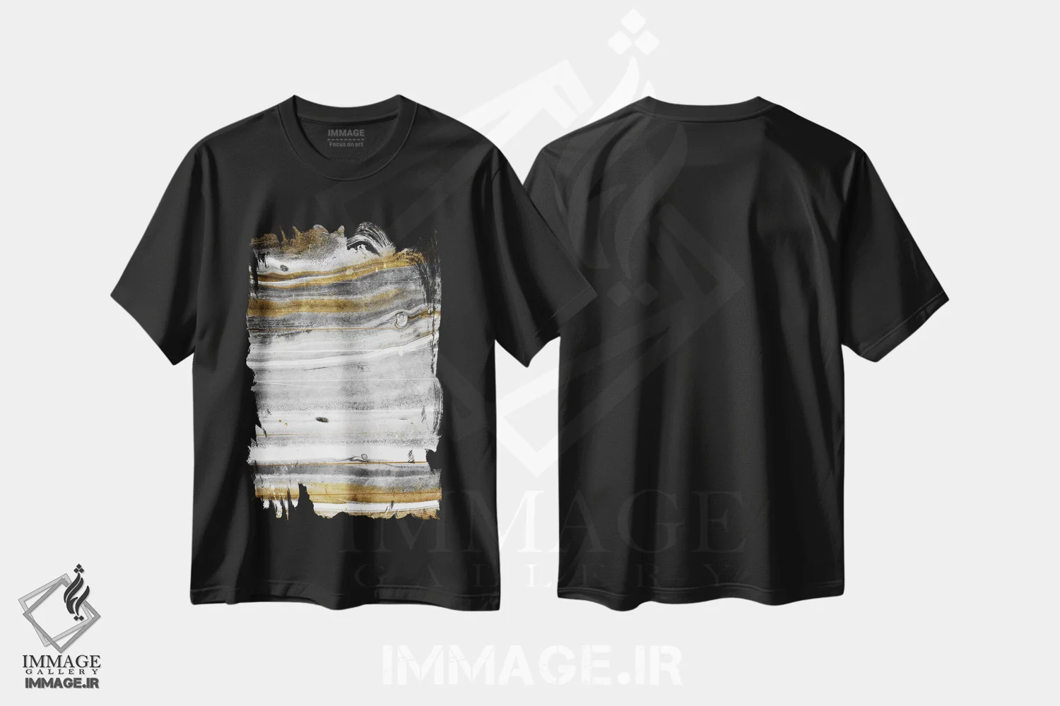 تیشرت مشکی طرح دار – تیشرت انتزاعی ,جریان طلا اثر میلی ویلا immage.ir