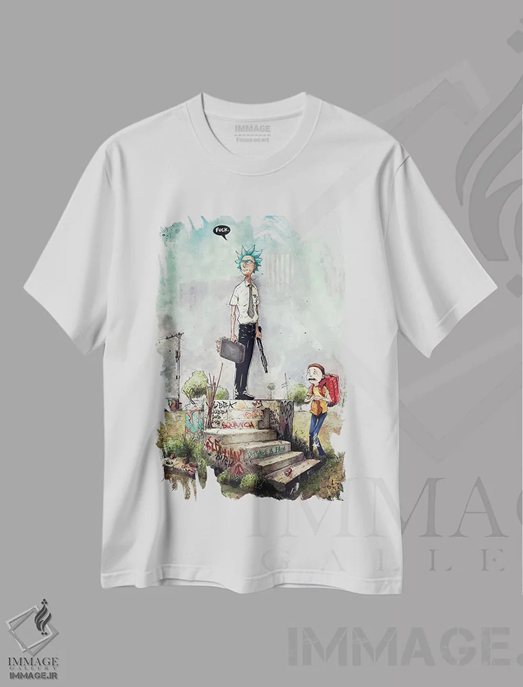 تیشرت سفید طرح دار – تیشرت گیمینگ ,ریک سانچز در فیلم سقوط اثر مارسلو ونتورا فروشگاه ایماژ