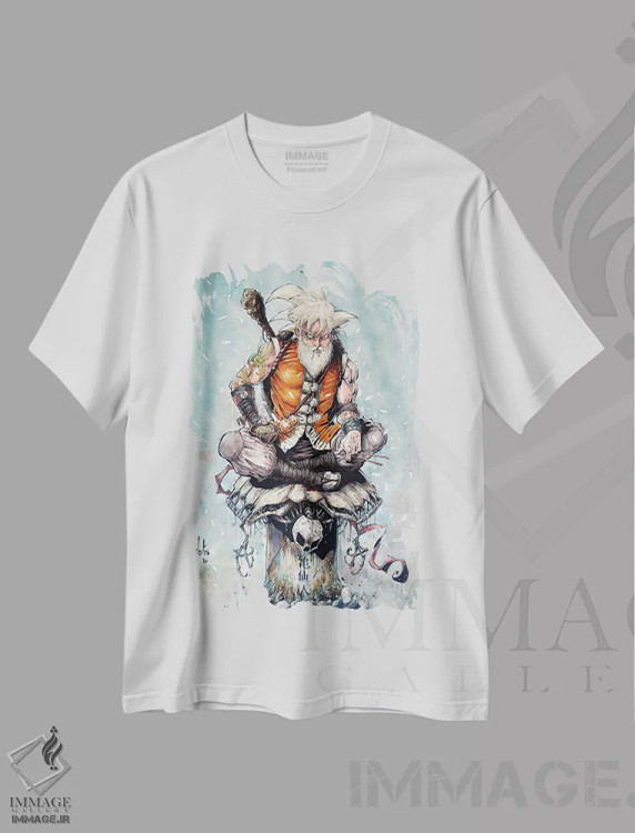 تیشرت سفید طرح دار – تیشرت انیمه ,استاد گوکو اثر مارسلو ونتورا فروشگاه ایماژ