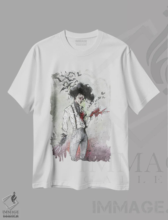 تیشرت سفید طرح دار – تیشرت سینمایی ,ادوارد دست قیچی اثر مارسلو ونتورا فروشگاه ایماژ