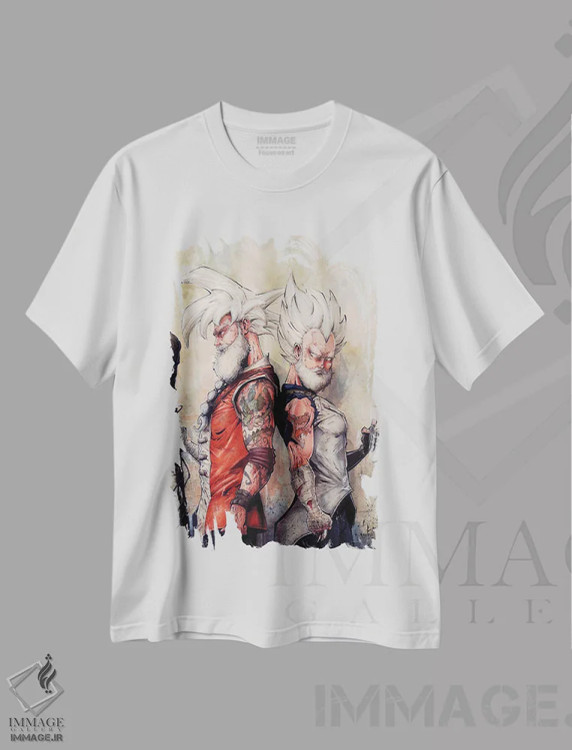 تیشرت سفید طرح دار – تیشرت انیمه ,استاد گوکو و وجیتا اثر مارسلو ونتورا immage.ir