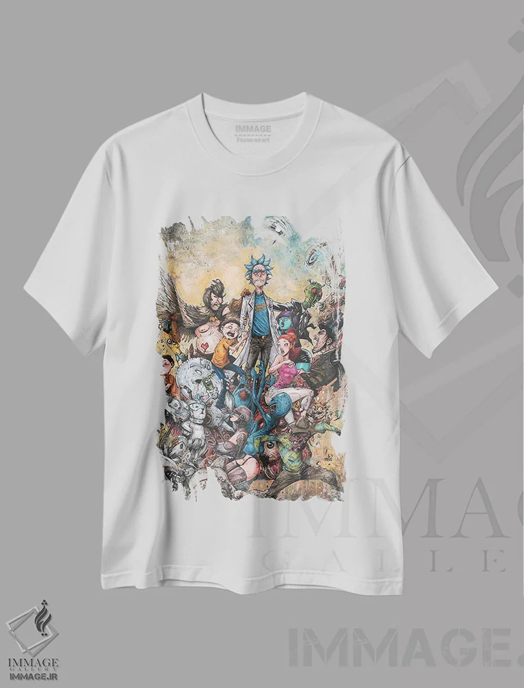 تیشرت سفید طرح دار – تیشرت ریک و مورتی ,ریک و مورتی حماسی اثر مارسلو ونتورا فروشگاه ایماژ