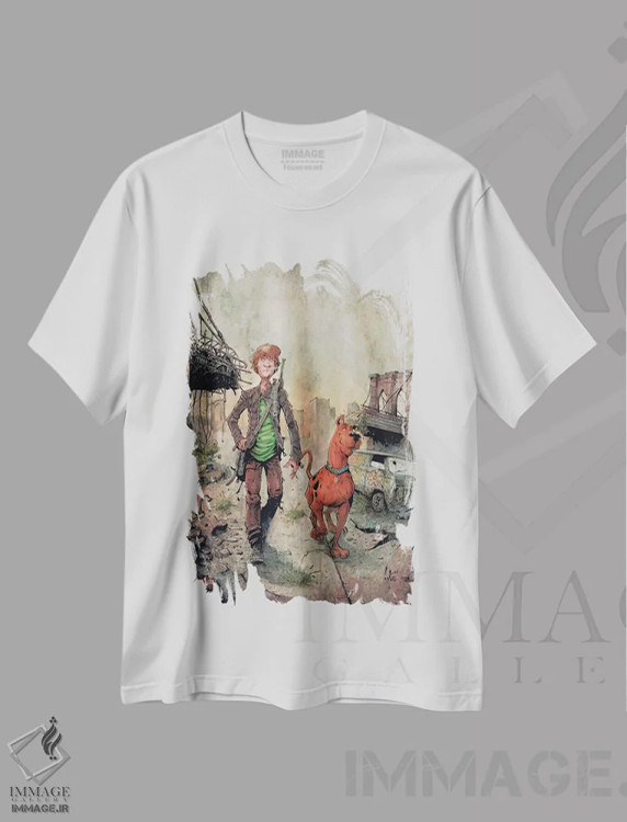 تیشرت سفید طرح دار – تیشرت کارتونی ,افسانه های شگی و اسکوبی اثر مارسلو ونتورا immage.ir