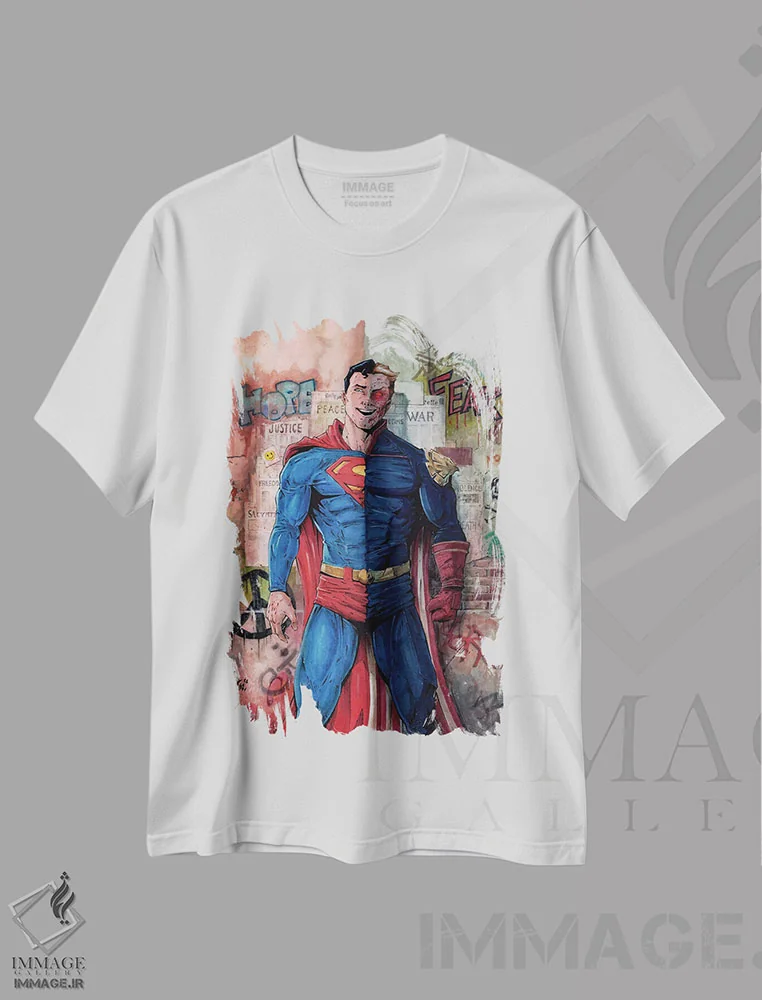 تیشرت سفید طرح دار – تیشرت گرافیکی ,سوپرمن علیه هوم لندر اثر مارسلو ونتورا فروشگاه ایماژ