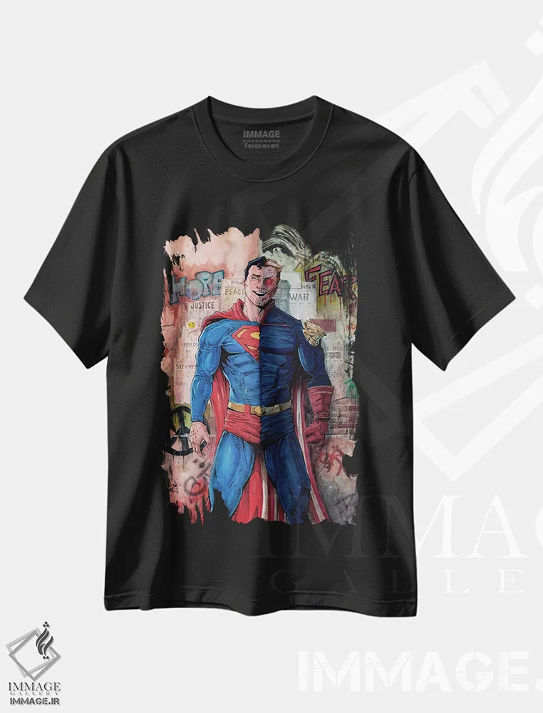 تیشرت مشکی طرح دار – تیشرت گرافیکی ,سوپرمن علیه هوم لندر اثر مارسلو ونتورا immage.ir