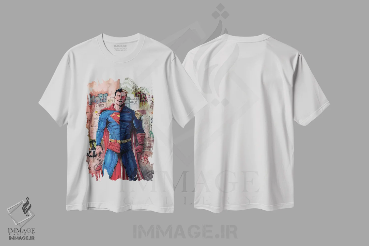 تیشرت سفید طرح دار – تیشرت گرافیکی ,سوپرمن علیه هوم لندر اثر مارسلو ونتورا فروشگاه ایماژ