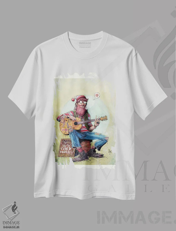تیشرت سفید طرح دار – تیشرت موسیقی ,خودش را پیدا کرد اثر مارسلو ونتورا فروشگاه ایماژ
