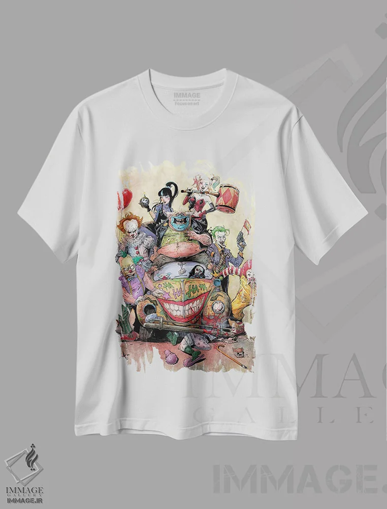 تیشرت سفید طرح دار – تیشرت فانتزی ,سیرک روانی اثر مارسلو ونتورا immage.ir