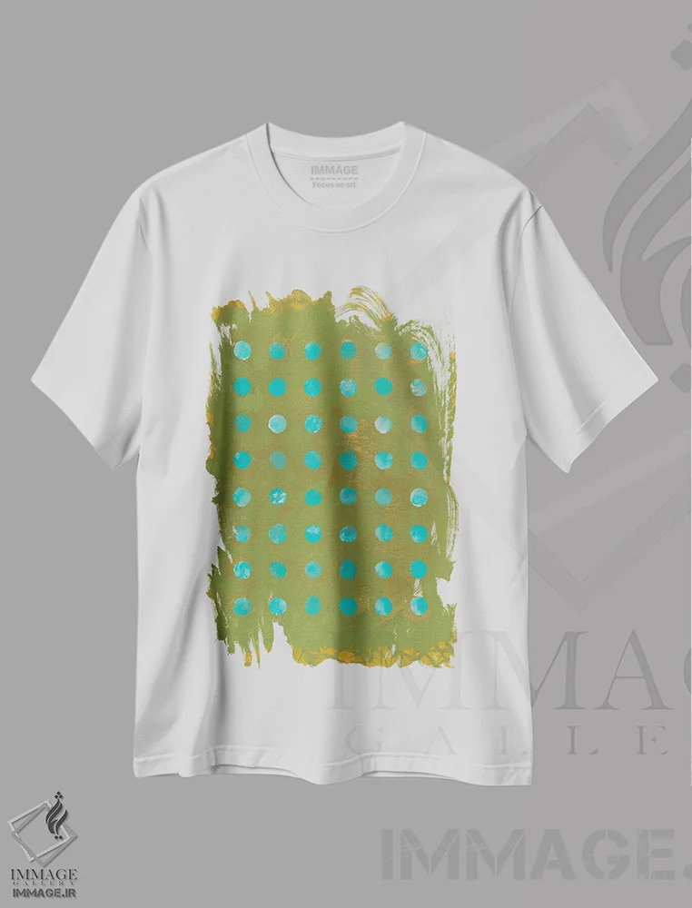 تیشرت سفید طرح دار – تیشرت طبیعت ,نقاط سبز اثر ماریسول اِورا فروشگاه ایماژ