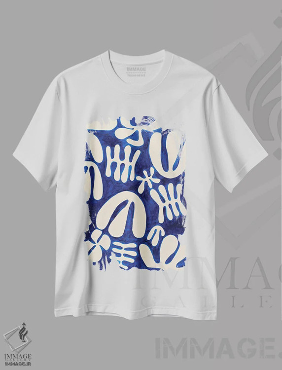 تیشرت سفید طرح دار – تیشرت مینیمال ,سفید و آبی اثر ماریسول اِورا immage.ir
